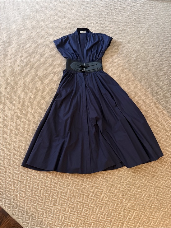 Alaia Dresses & Skirts - Alaïa Navy Maxi Shirt Dress with Wide Black Belt